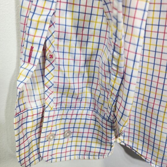 J McLaughlin Mens Shirt Medium White Check Long Sleeve Preppy Pocket Button Up - Picture 7 of 12